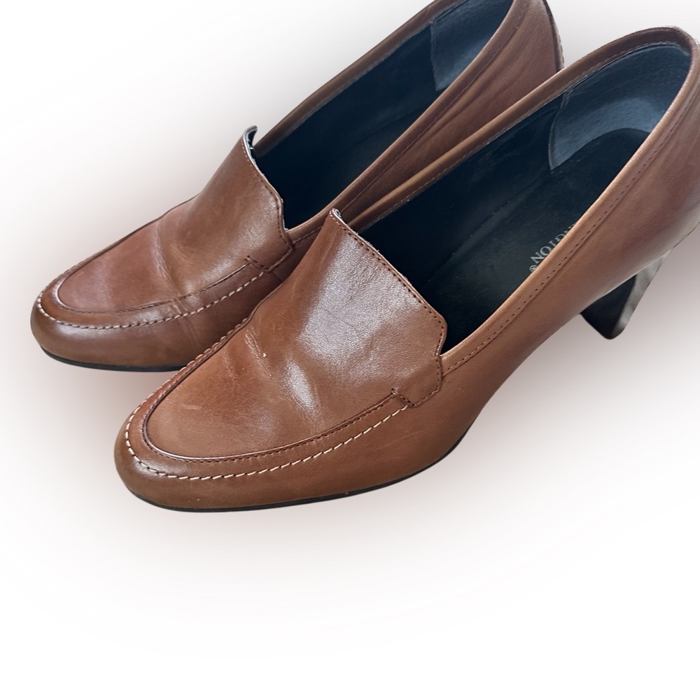 Classic Brown Leather Women's Heeled Loafers